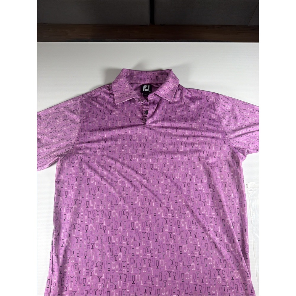 FootJoy Golf Polo Med Cocktail Glass Print Purple Performance Shirt